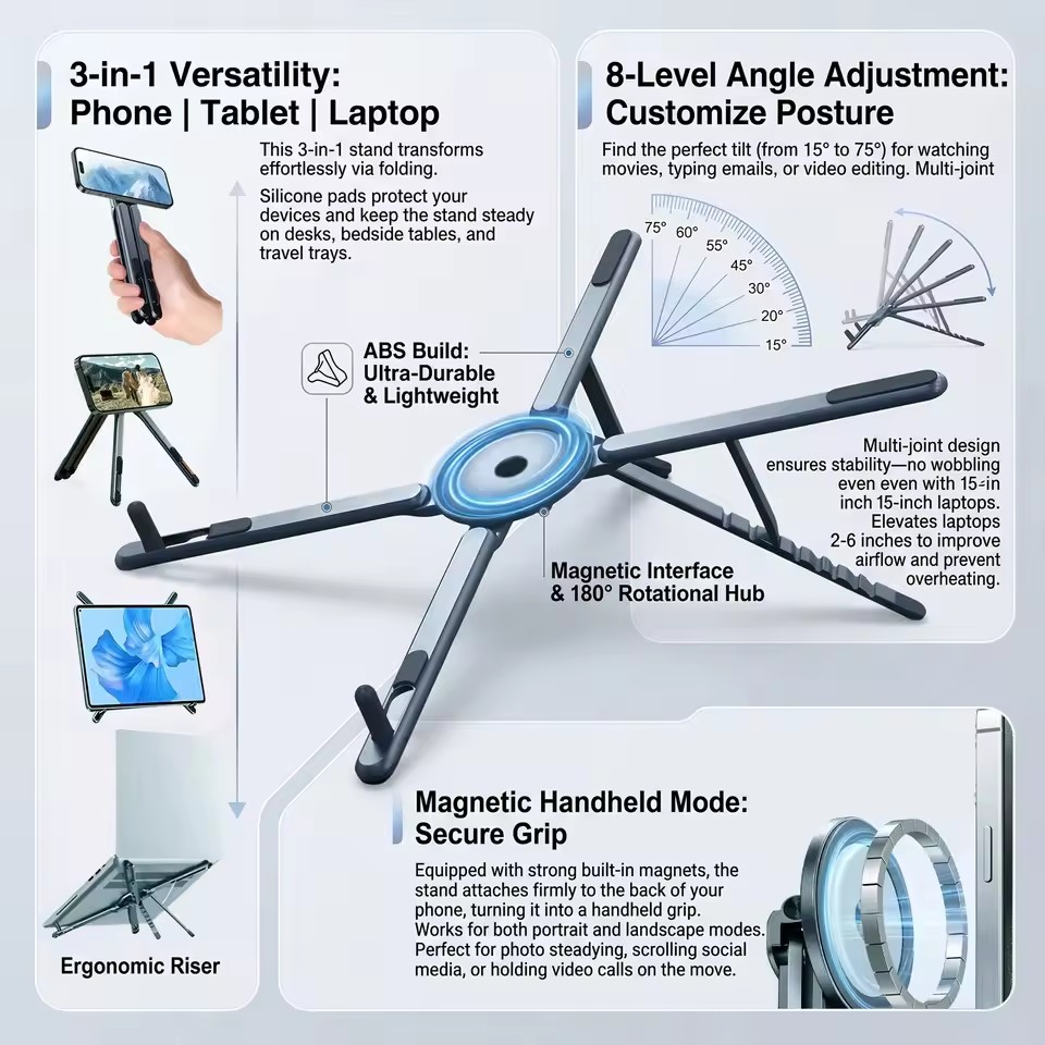 Laptop Stand Portable - Supporto Magnetico Portatile per Telefono e